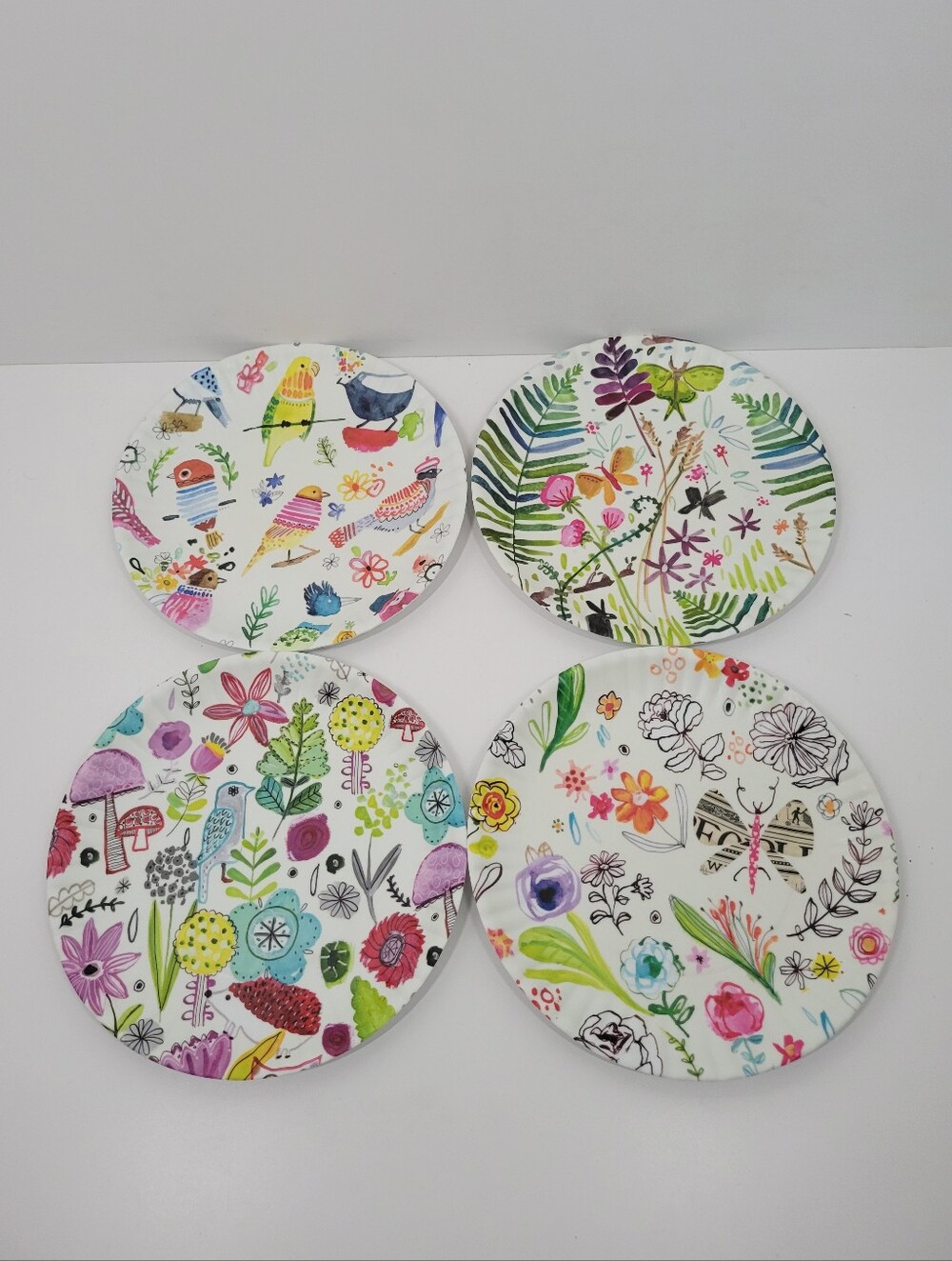 180 Degrees Plastic Floral Faux Paper Plates BPA-Free Reusable Set Of 4